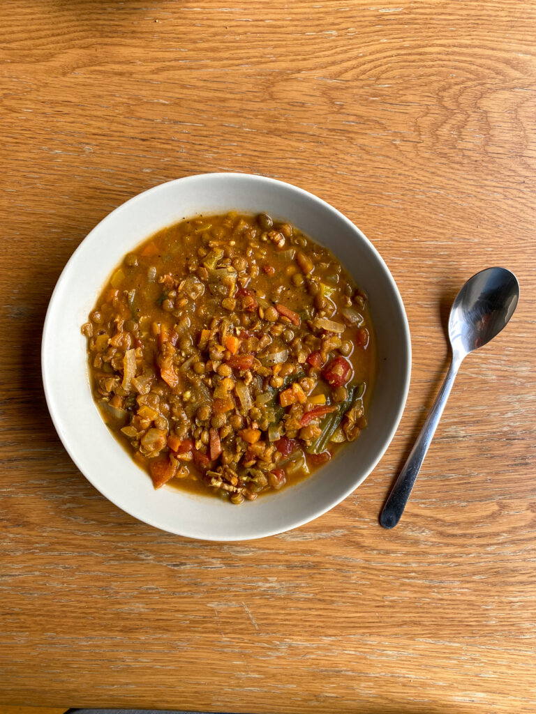 lentil soup with spoon